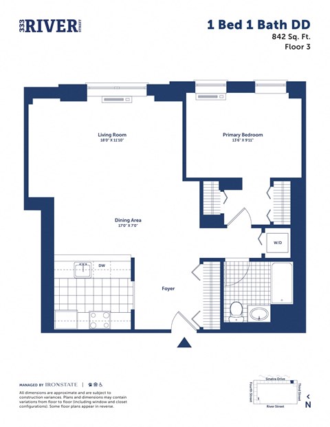 a floor plan of a unit with a bedroom and a bathroom